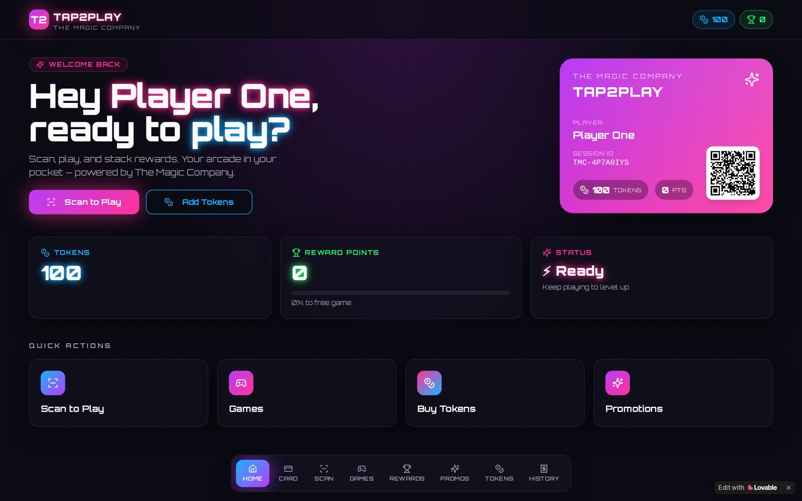 Arcade Play Hub home screen