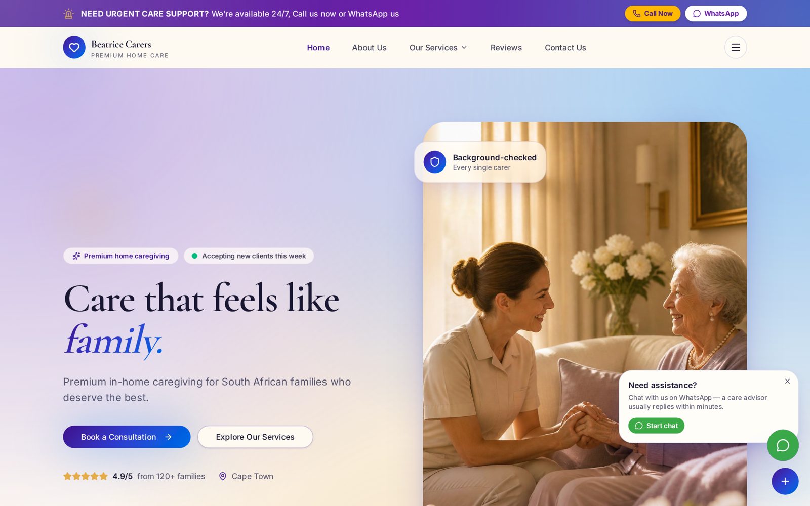 Beatrice Premier Care homepage hero
